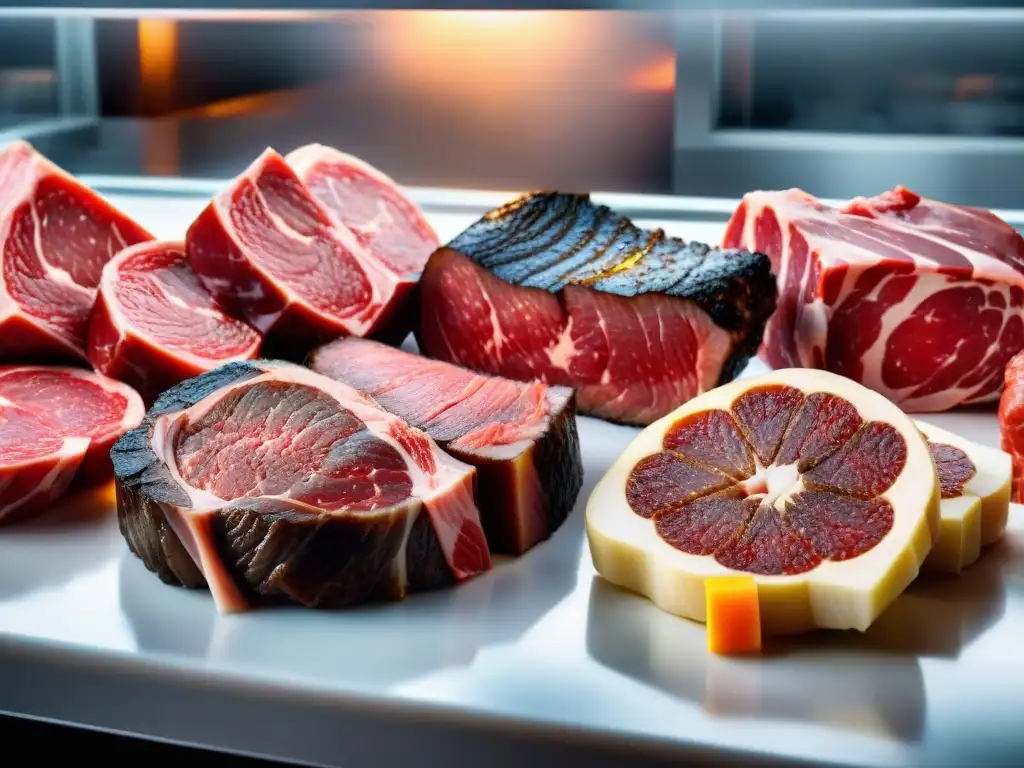 Exquisitos cortes de carne Wagyu, cerdo ibérico y Kobe en una carnicería moderna