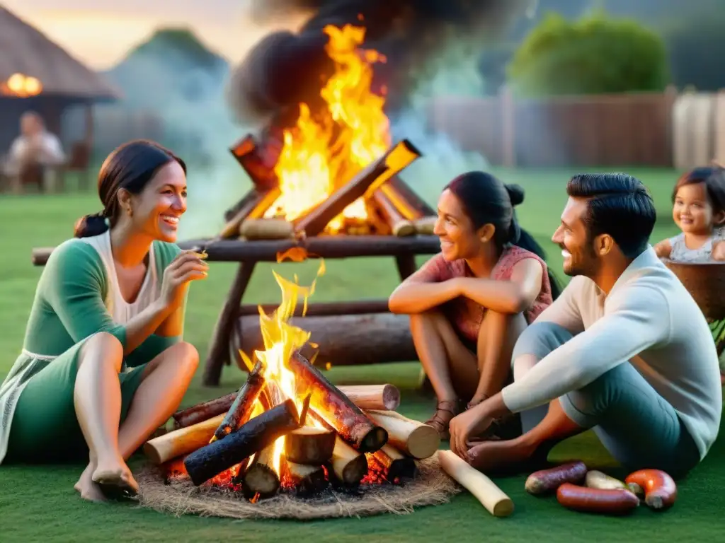 Una familia disfruta de anécdotas alrededor del asado en Uruguay