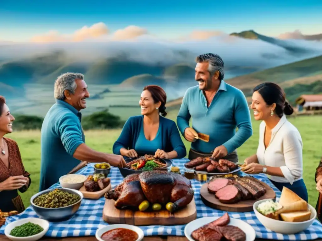 Una familia uruguaya disfruta de un asado al aire libre