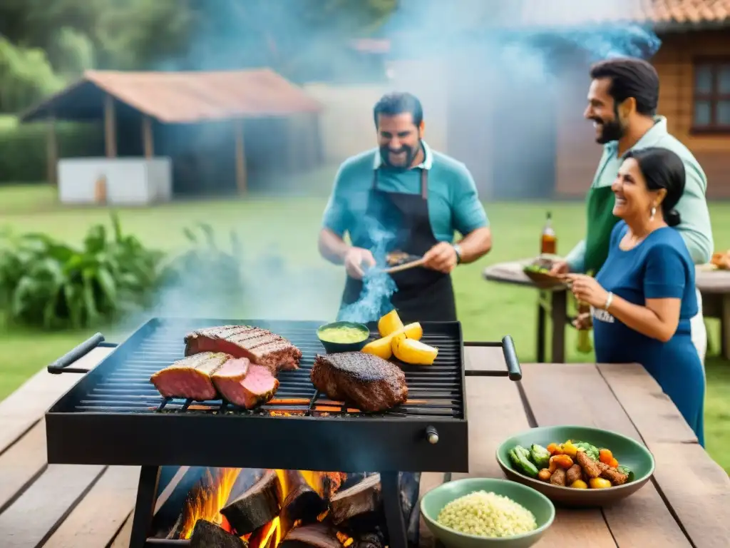 Una familia uruguaya disfruta de un asado al aire libre, creando unión y momentos inolvidables juntos