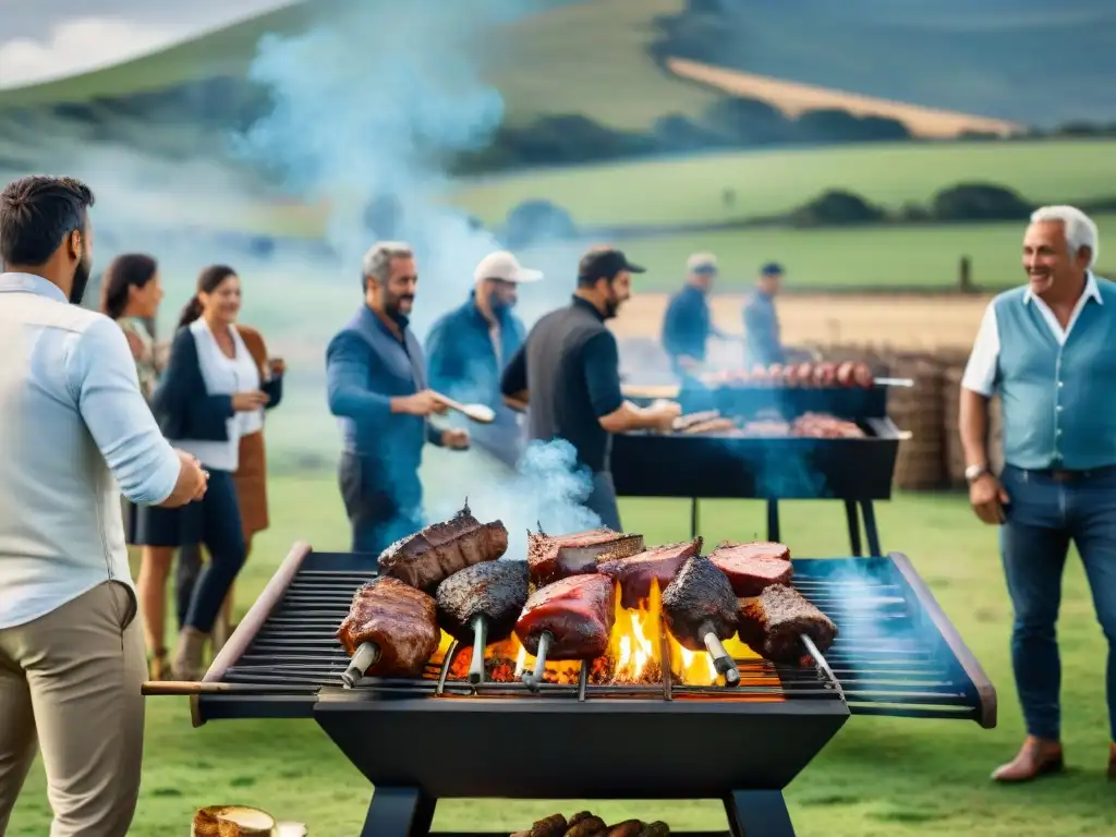 Familia disfrutando de un asado uruguayo al aire libre en un día soleado