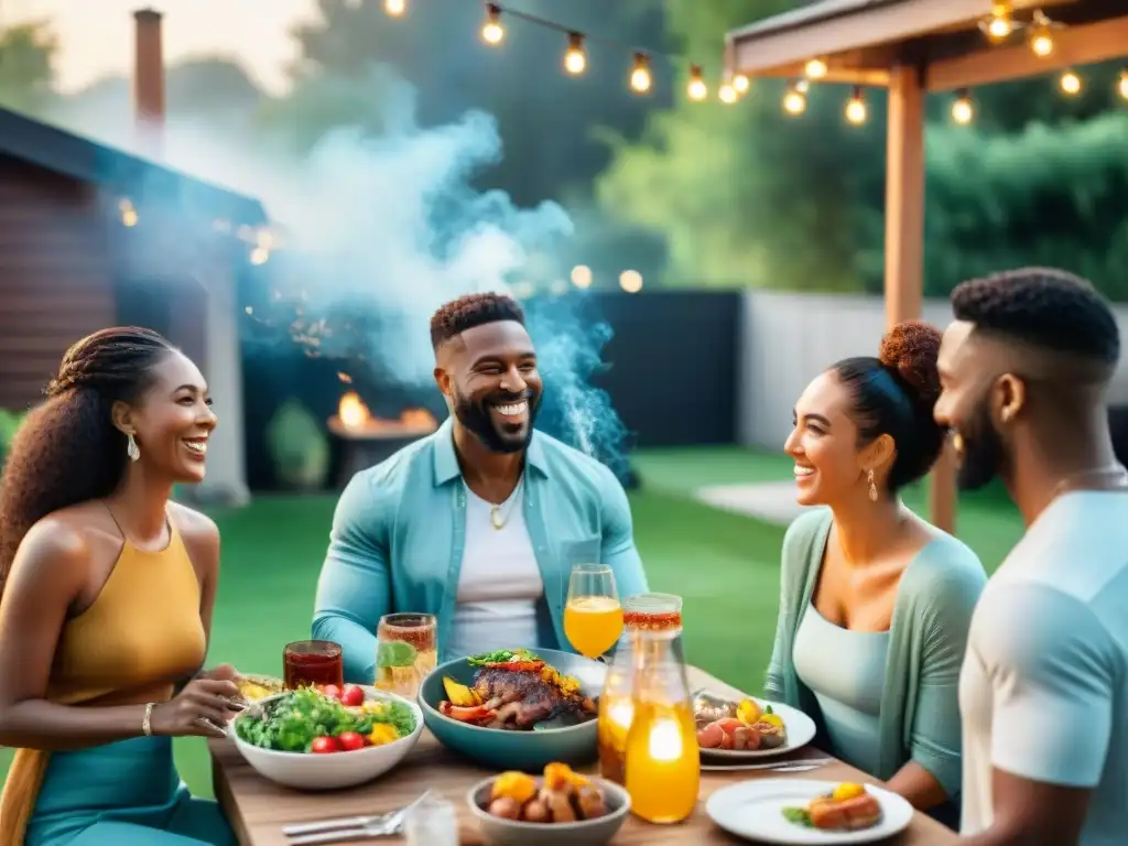 Una familia multicultural disfruta de un asado perfecto en el jardín