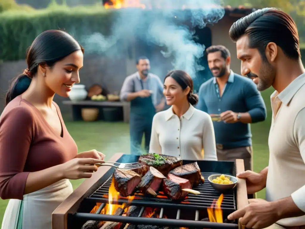 Una familia uruguaya tradicional comparte secretos del asado en un atardecer dorado