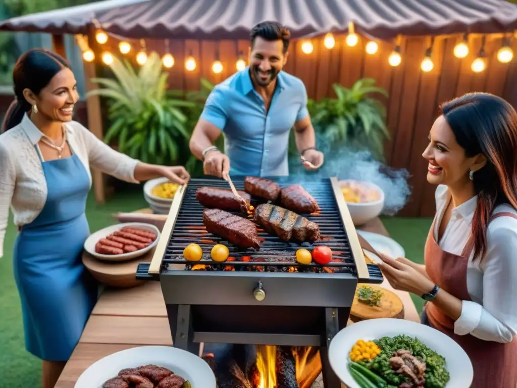 Celebración familiar con asado uruguayo y decoraciones festivas