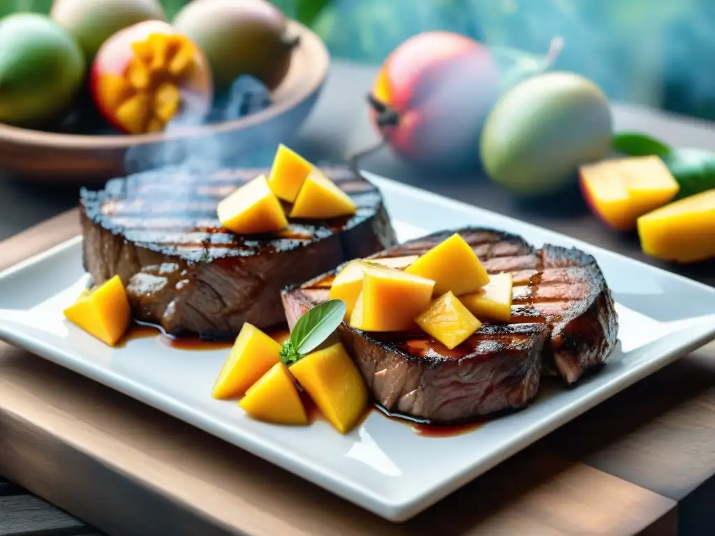 Un festín al aire libre: asado de carne jugosa con salsa de mango habanero