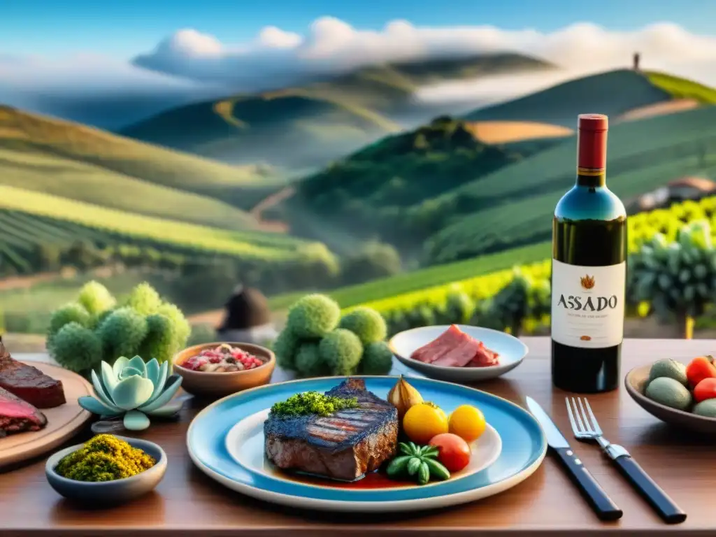 Exquisito asado uruguayo al aire libre con vista campestre Un festín al aire libre en Uruguay con un maridaje perfecto para asado uruguayo