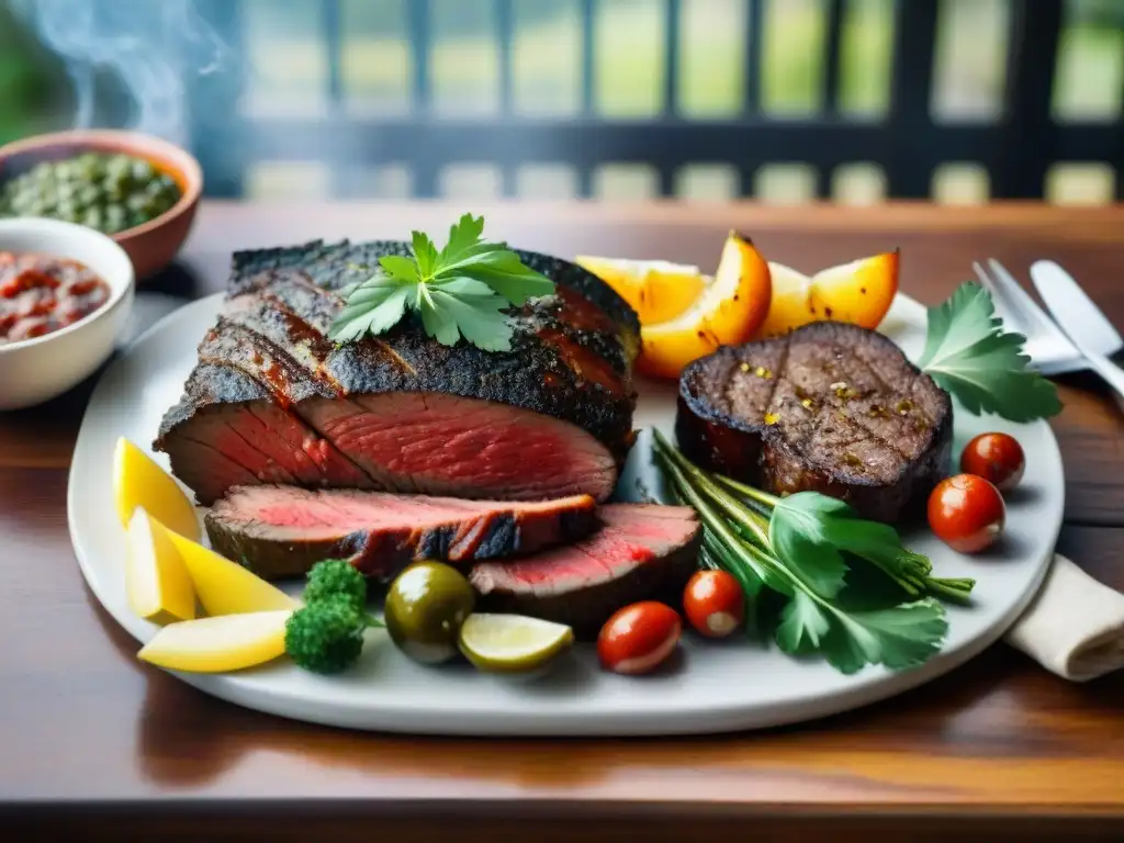 Un festín argentino completo y nutritivo con secretos asado y chimichurri bajo la luz cálida del sol