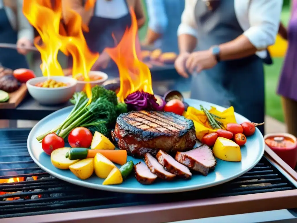 Un festín de asado al disco con amigos en una barbacoa bajo el sol