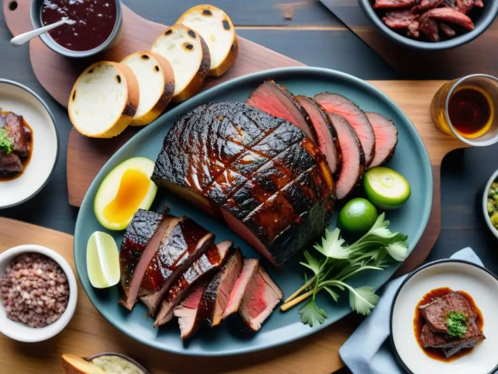 Un festín de asado uruguayo, con suculentas carnes y acompañamientos tradicionales