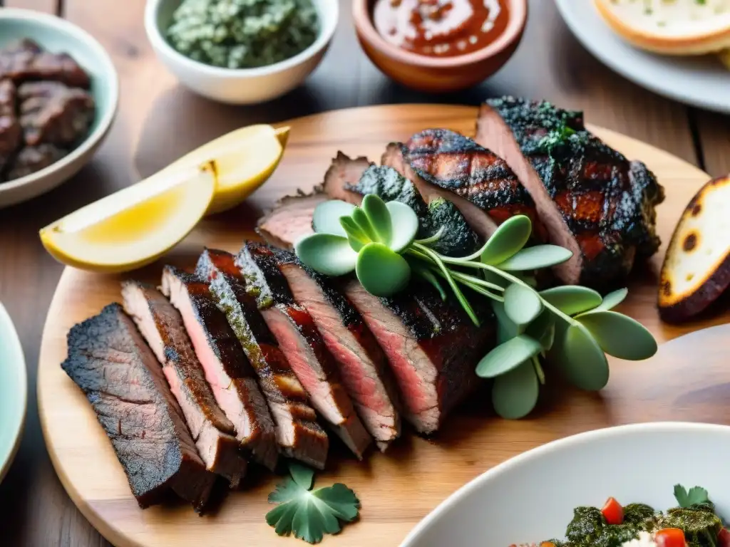 Un festín de asado uruguayo con chorizo, morcilla y vacío en una mesa rústica