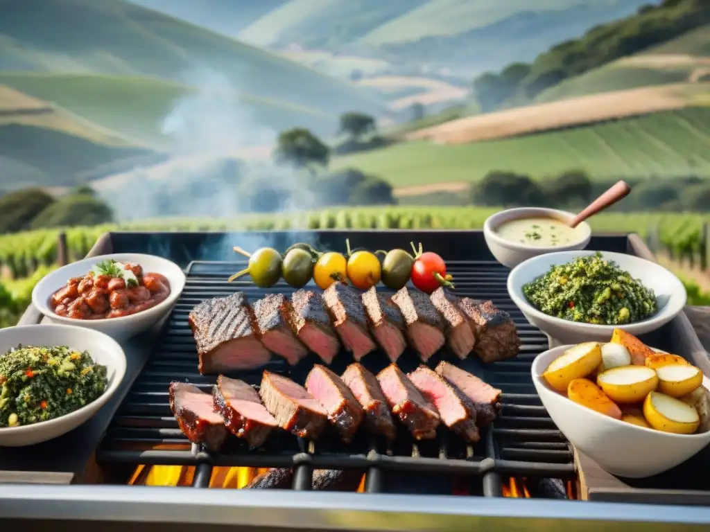 Un festín de asado uruguayo en un entorno campestre pintoresco