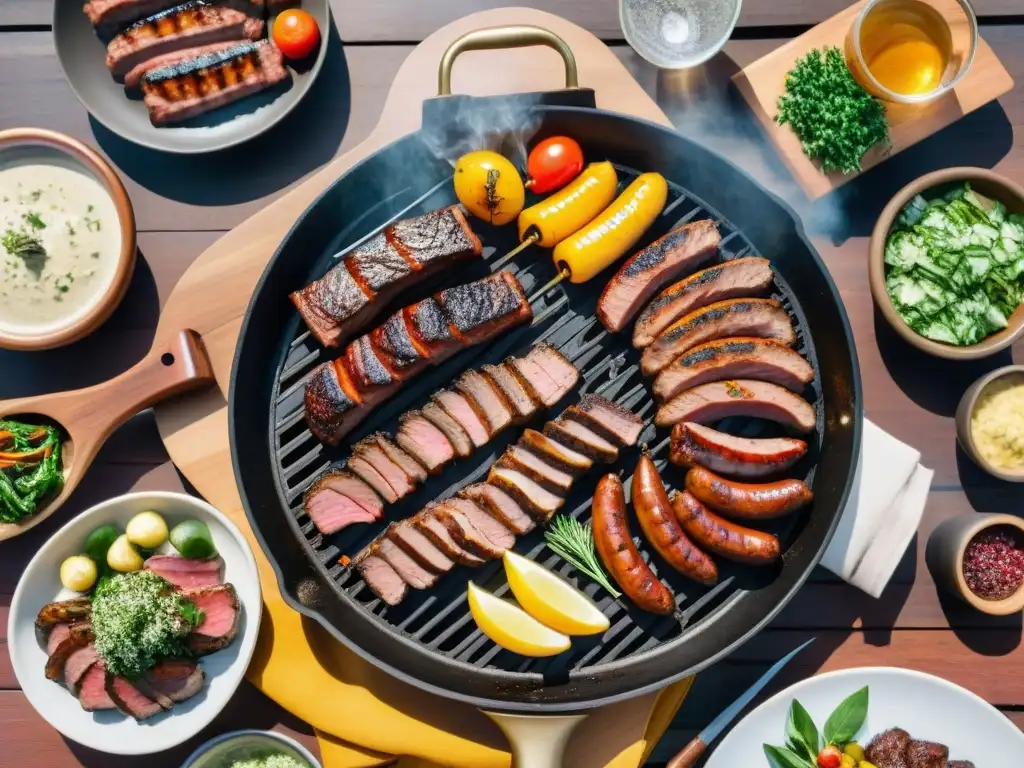 Un festín de carne sizzling en la parrilla, perfecto para asado uruguayo al aire libre