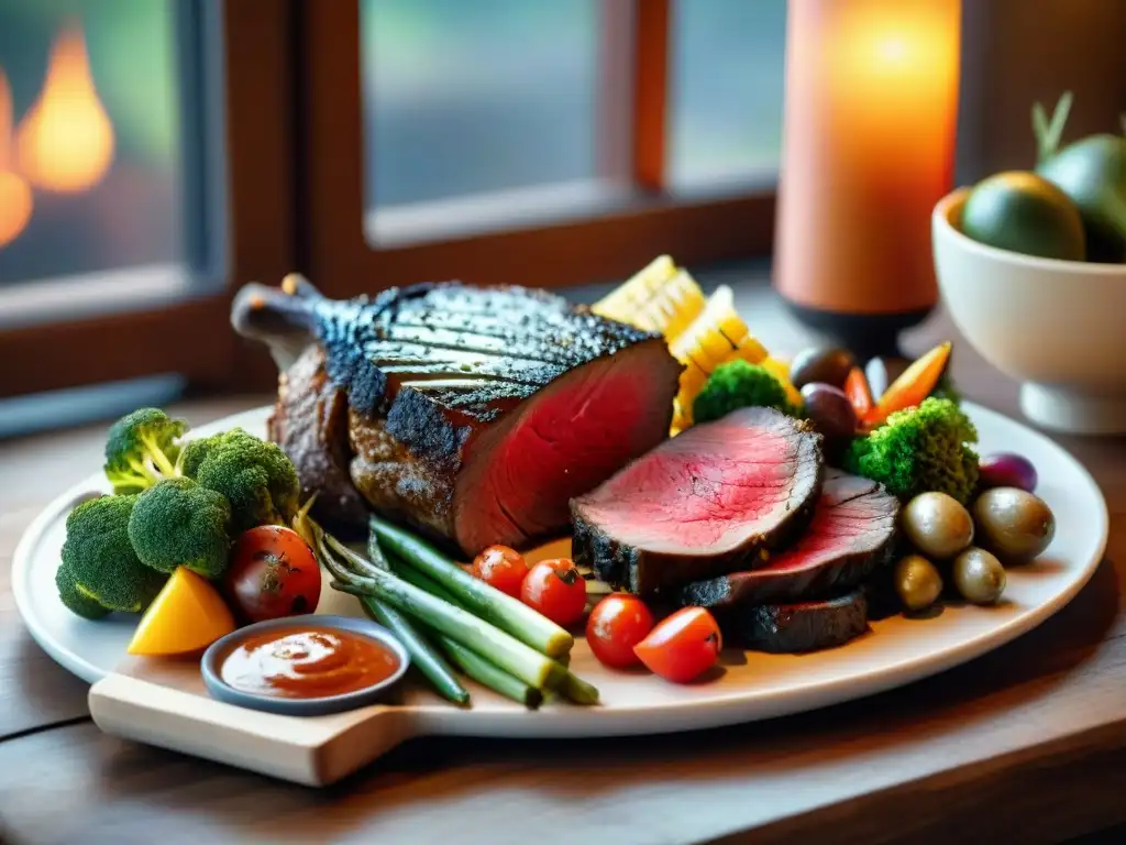 Un festín exótico de carnes perfectamente cocidas en una mesa rústica