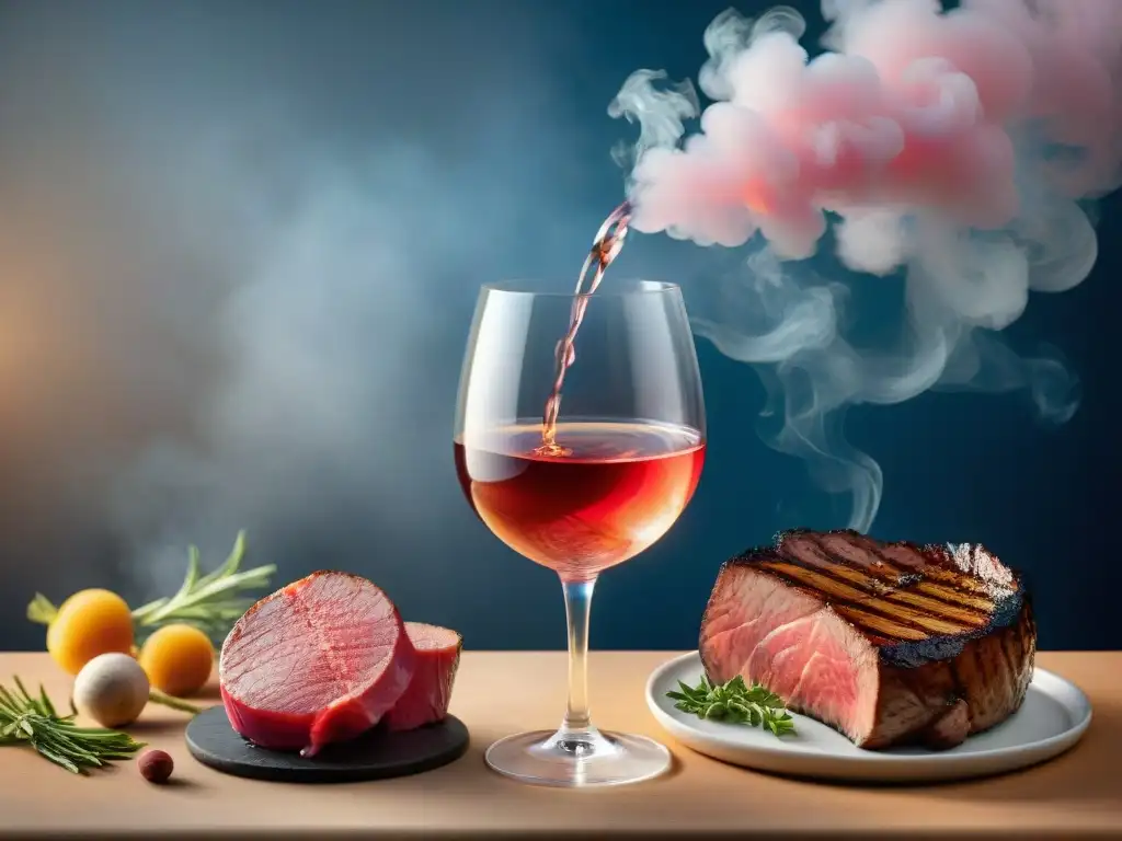 Un festín de maridaje vinos rosados carnes parrilla: rosé vibrante y carnes a la parrilla perfectamente cocidas