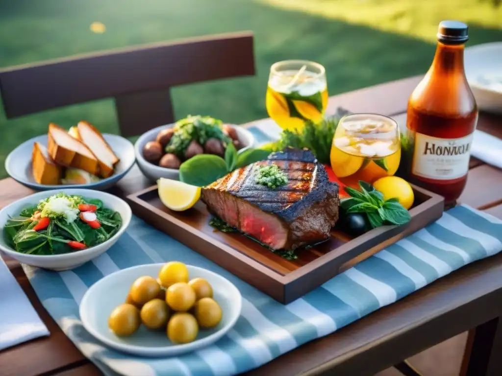 Un festín de maridajes saludables para asado uruguayo bajo el cálido sol del atardecer