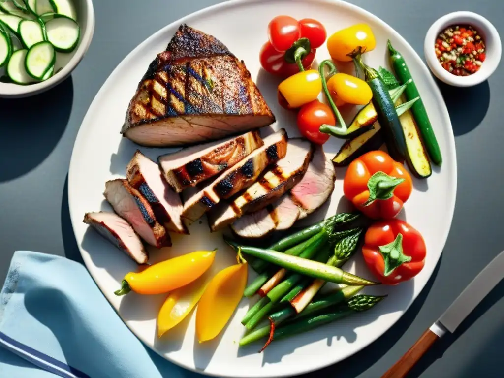 Un festín saludable de cortes de carne menos grasos y coloridas verduras a la parrilla