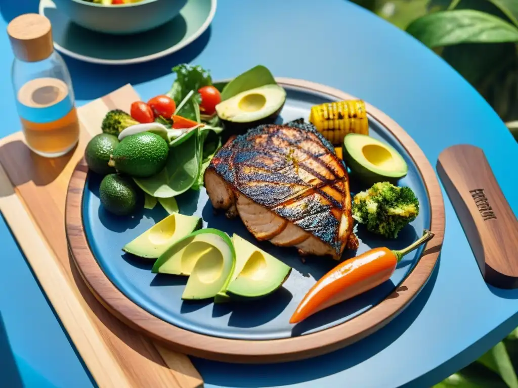 Un festín saludable para deportistas: asado con pollo, pescado, verduras y aguacate