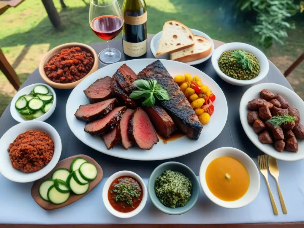 Un festín sostenible de asado uruguayo en la naturaleza, con amigos y familia alrededor