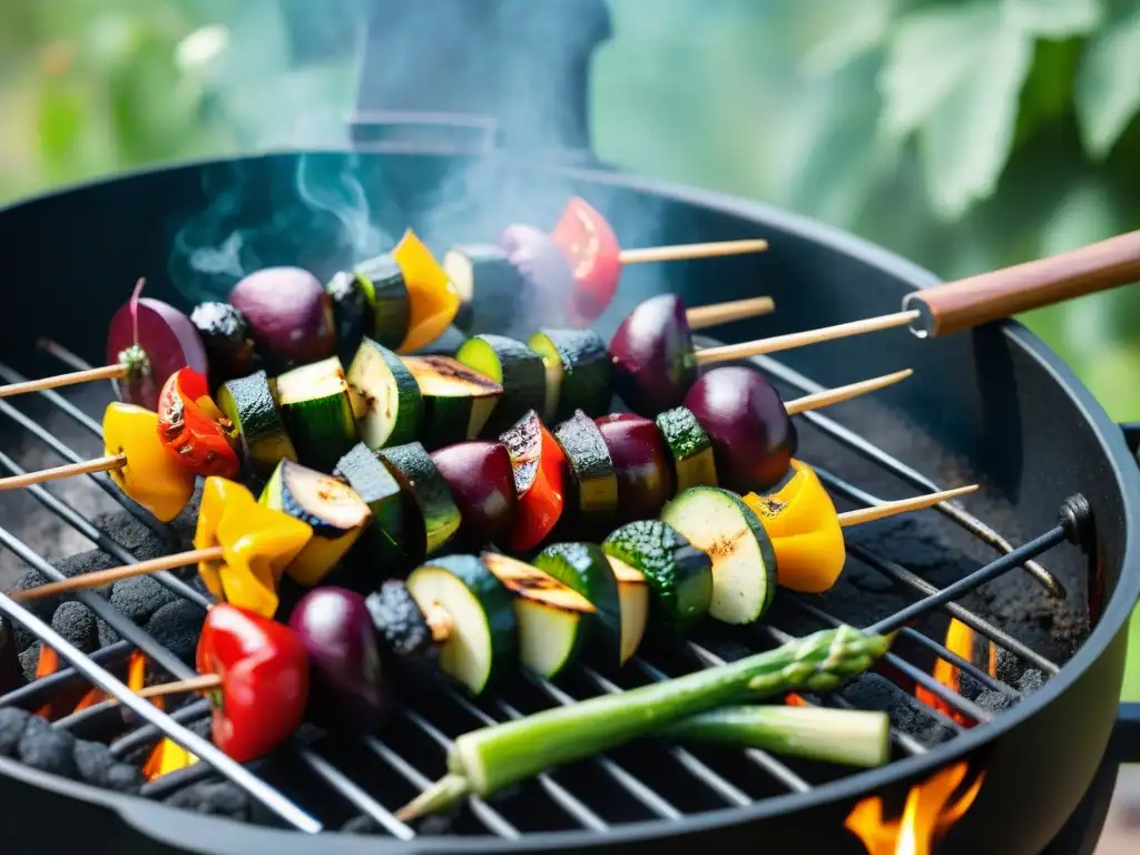 Un festín vegano: brochetas de verduras asadas y vinos veganos