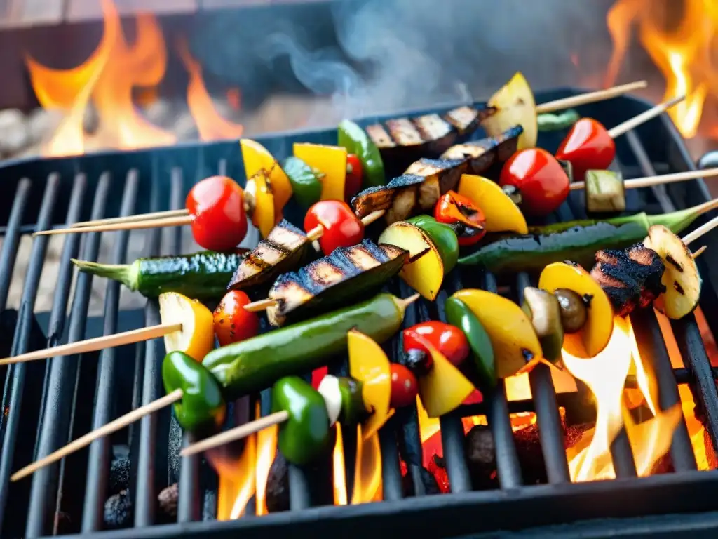 Un festín vegano innovador: brochetas de verduras a la parrilla, técnicas asado vegano innovador