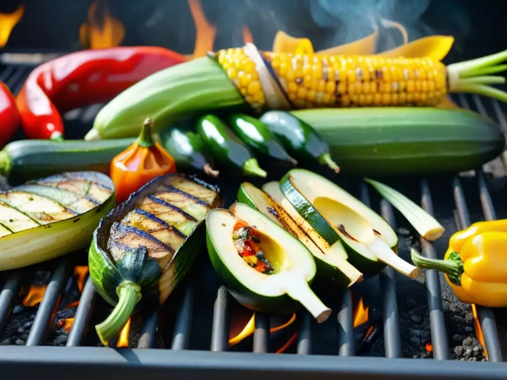 Un festín vegano: Vegetales a la parrilla con marcas perfectas, listos para un asado vegano recetas técnicas alternativas