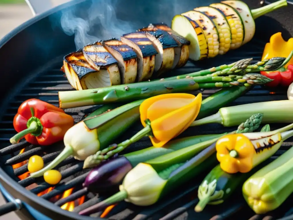 Un festín de vegetales asados en una parrilla, opciones vegetales del asado uruguayo saludable