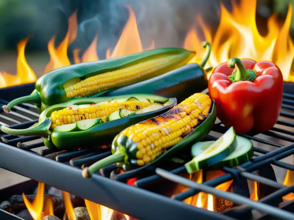 Un festín de vegetales frescos a la parrilla en atardecer veraniego