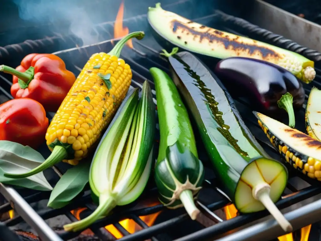 Un festín de vegetales sin gluten asados a la parrilla en un ambiente cálido y acogedor para recetas asado uruguayo sin gluten