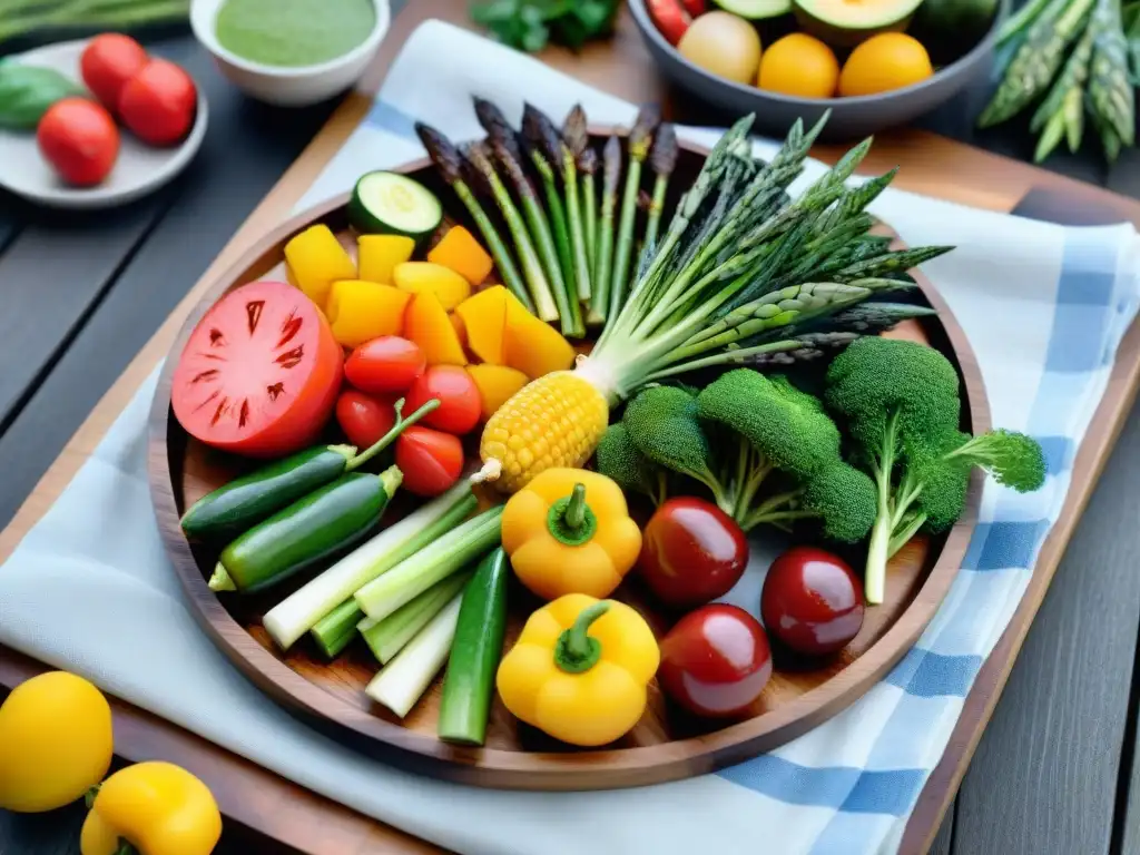 Un festín vegetariano vibrante con Accesorios asado vegetariano tradición, perfecto para una barbacoa al aire libre