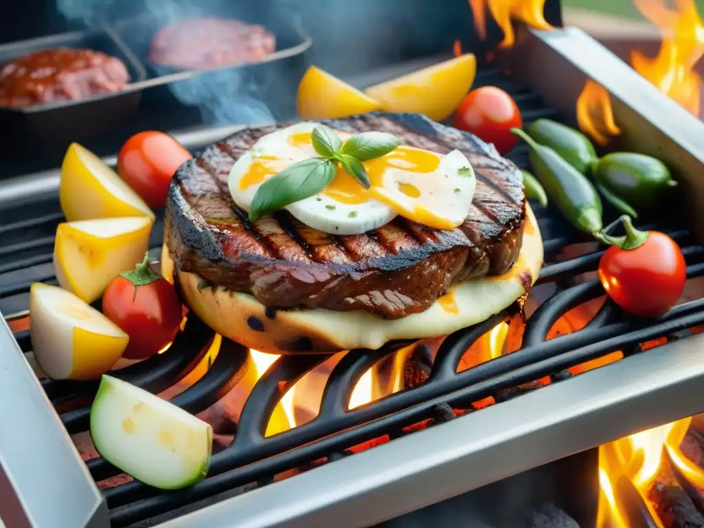 Un festín vibrante en la parrilla con Matambre a la pizza, carne jugosa y verduras coloridas