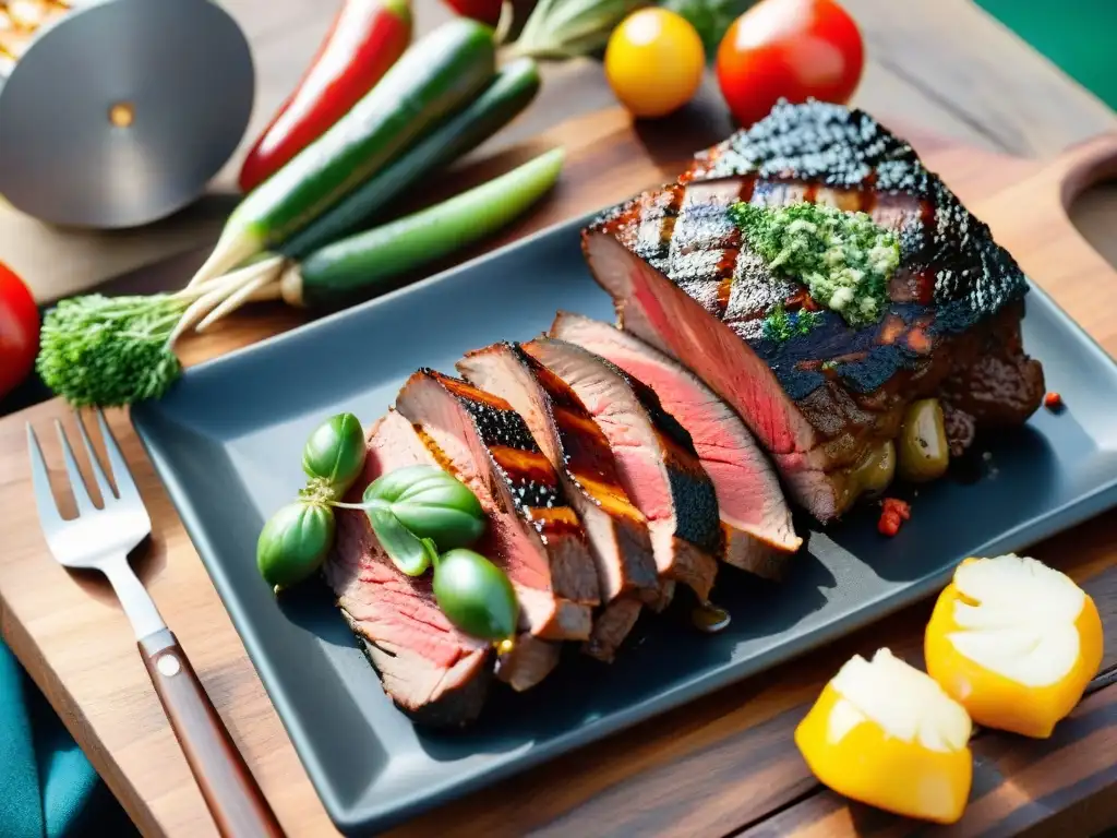 Un festín visual: asado uruguayo perfectamente grillado en una mesa rústica