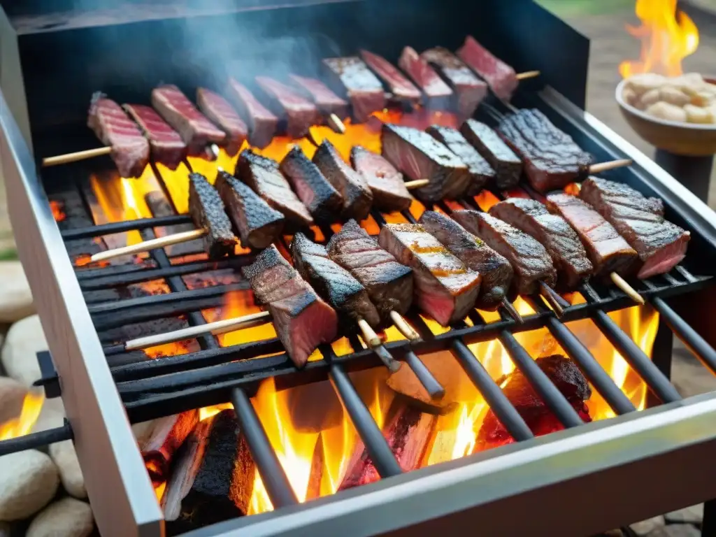 Un festín visual de cortes de asado uruguayo recomendados en parrilla tradicional, con gauchos