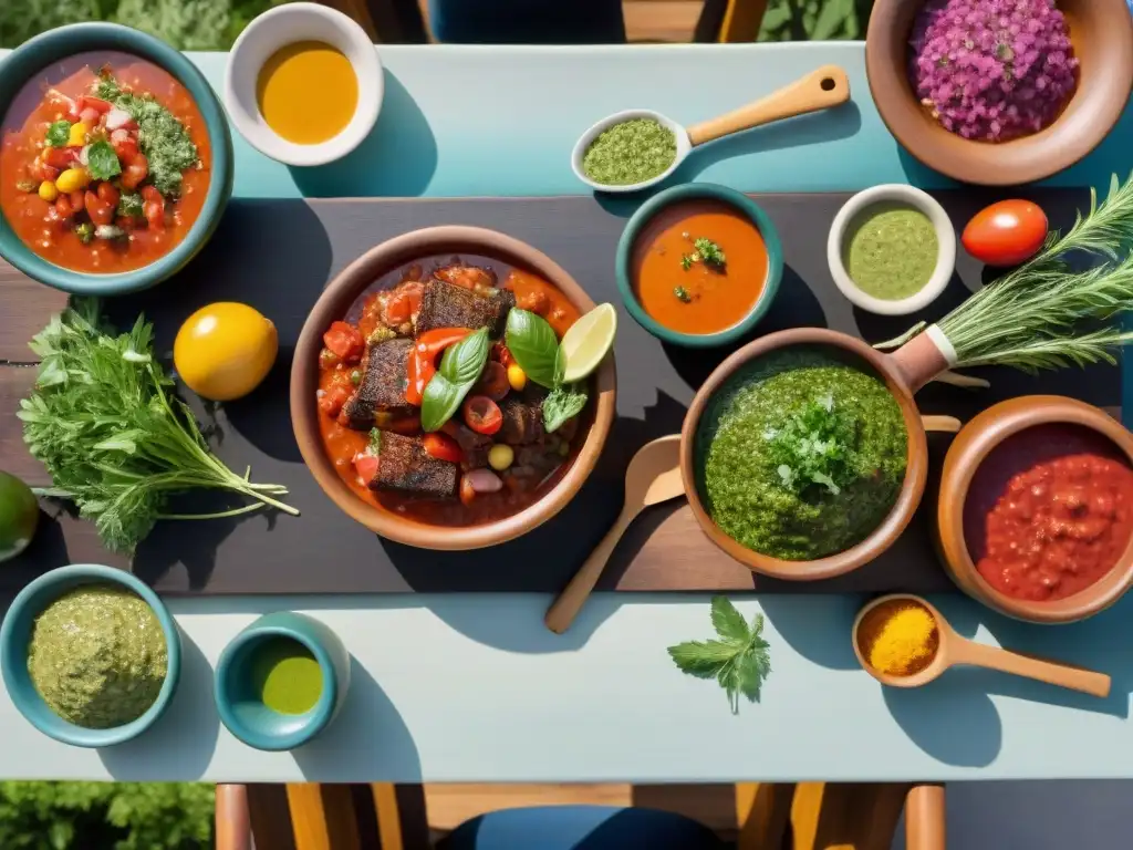 Un festín visual de los mejores acompañamientos para asado uruguayo en una mesa al aire libre exquisitamente decorada