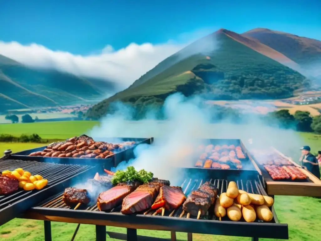 Festival de asado en Uruguay: una escena vibrante con parrillas humeantes, vendedores locales y espectadores disfrutando