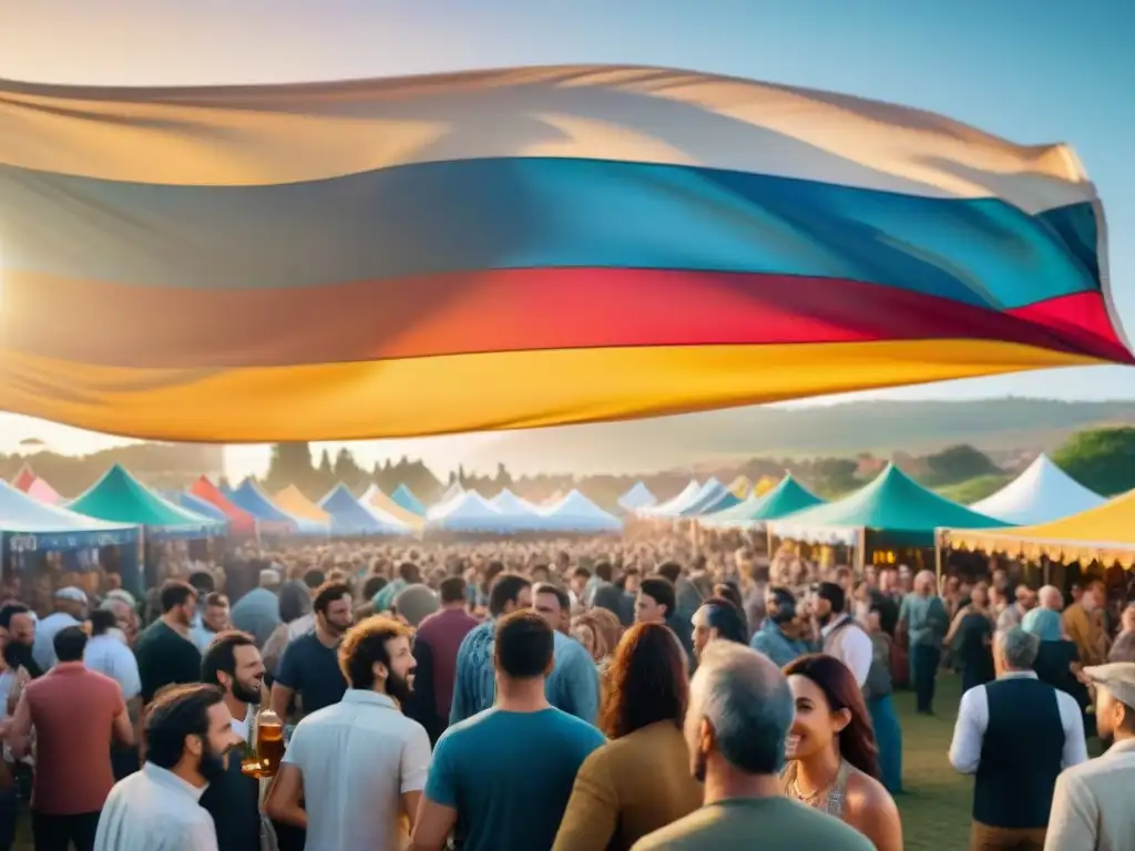 Un festival de cerveza al aire libre en Uruguay con cervezas artesanales uruguayas para asado, música en vivo y ambiente festivo