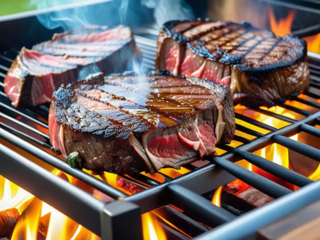 Un festival de sabores con la carne uruguaya más exquisita en una parrilla humeante bajo el cielo azul