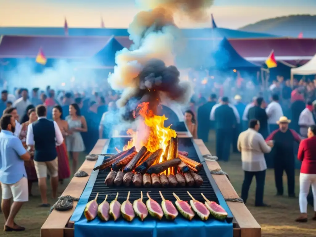 Festivales de asado uruguayo: Parrillas vibrantes, música alegre y aroma tentador en un festival al aire libre