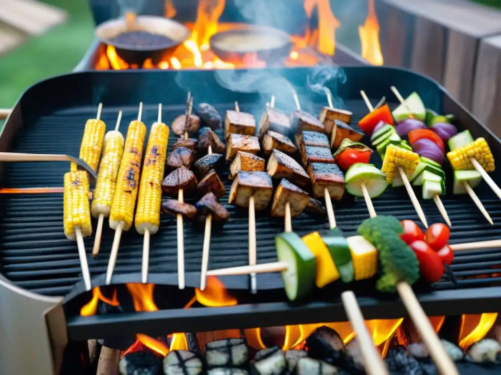 Un festivo asado vegano con recetas técnicas alternativas, uniendo culturas en armonía y alegría