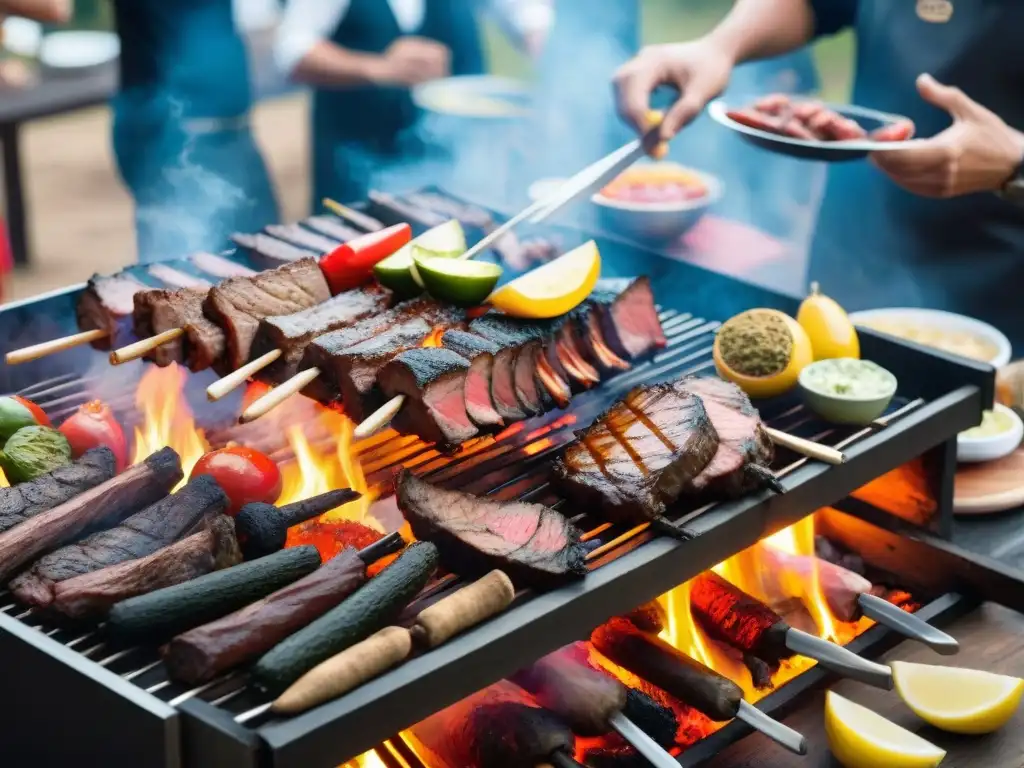 Un festivo evento cultural en parrilladas Uruguay, con asado al aire libre y gente disfrutando