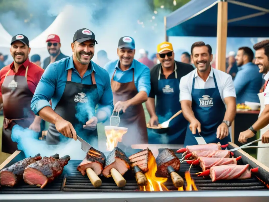 Fiesta de sabores en concursos de asado en Uruguay: competidores, jueces y espectadores en acción