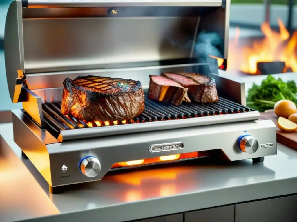 Gadgets innovadores para parrilladas: Experiencia de parrilla de alta tecnología al atardecer