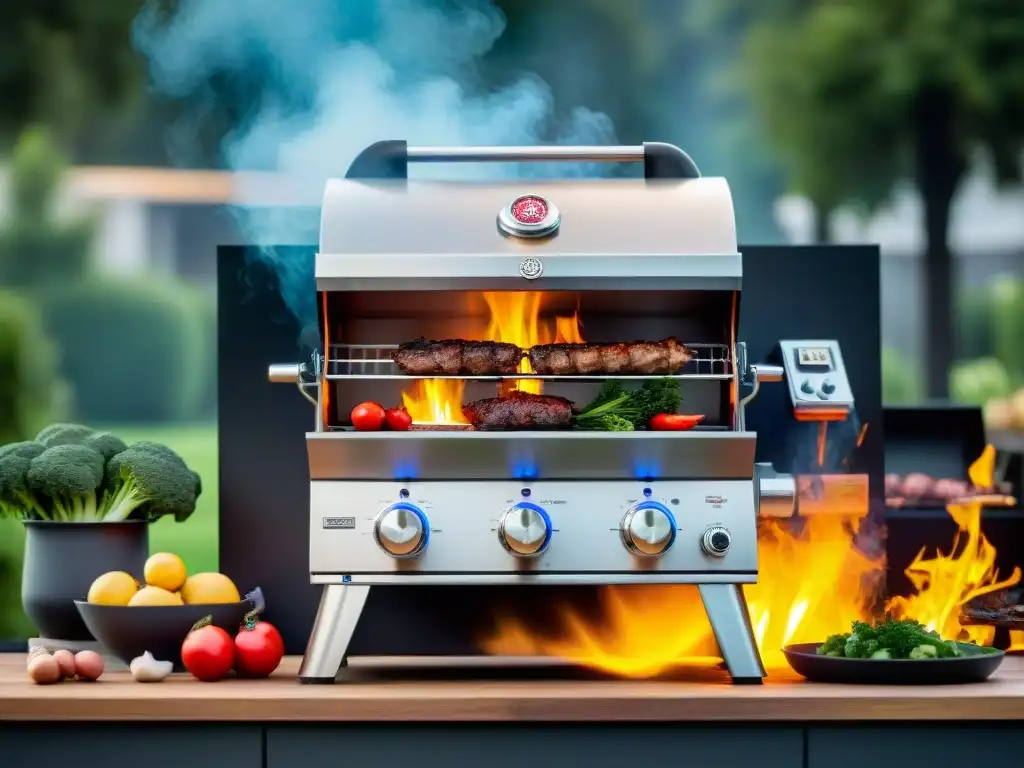 Gadgets innovadores para parrilladas: parrilla de alta tecnología con control de temperatura, infusión de humo y mecanismos automatizados