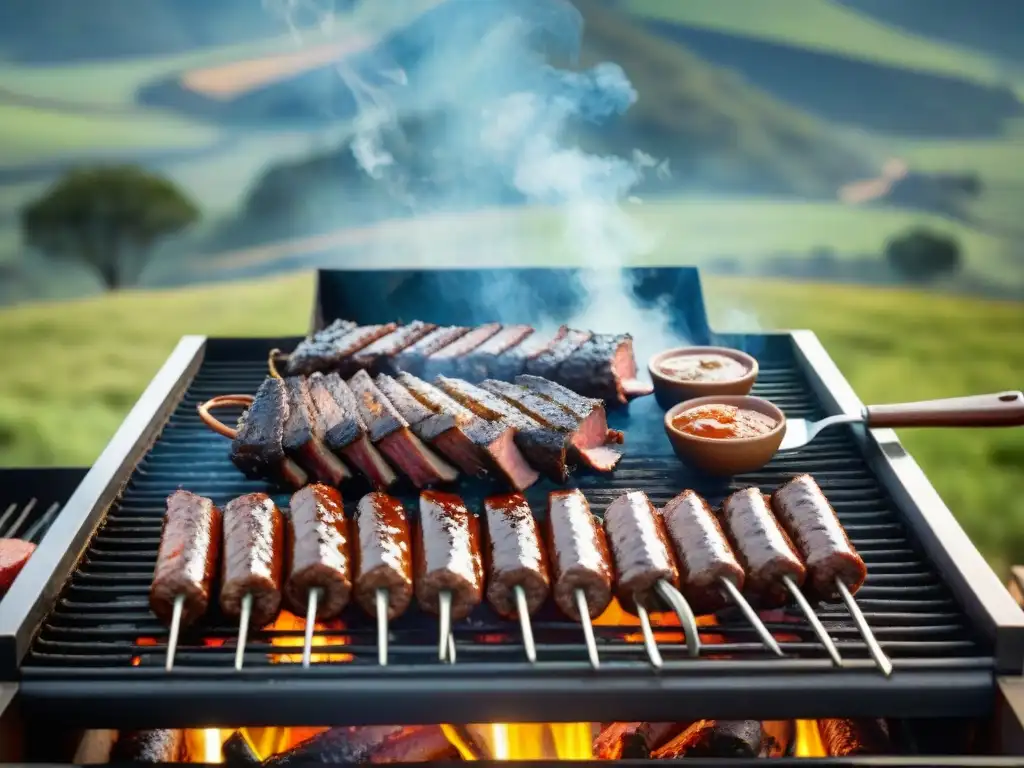 Un gaucho experto preparando un asado uruguayo en el campo