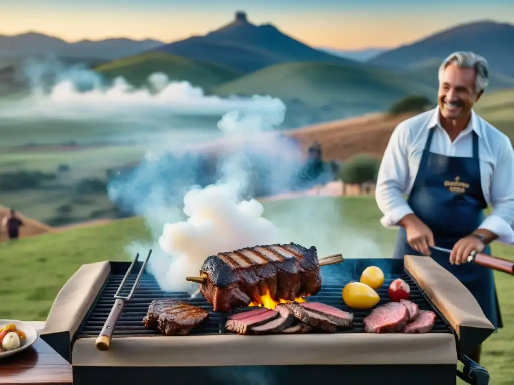 Gauchos preparando un asado tradicional en una lujosa estancia en Uruguay