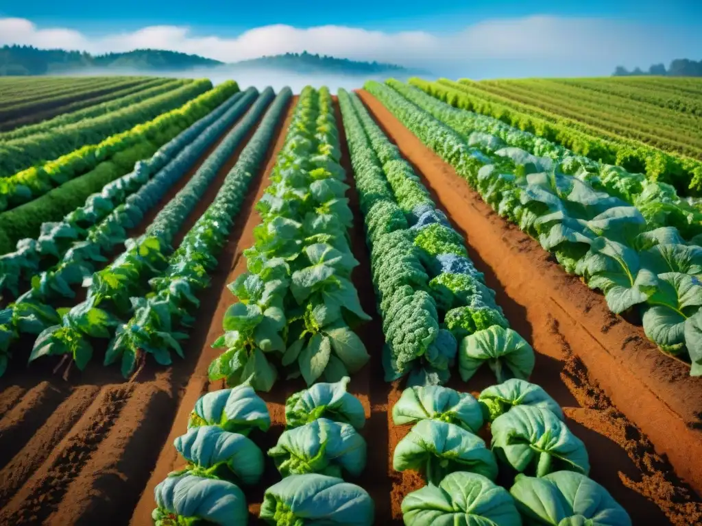 Una granja orgánica con cultivos vibrantes y agricultores felices cosechando