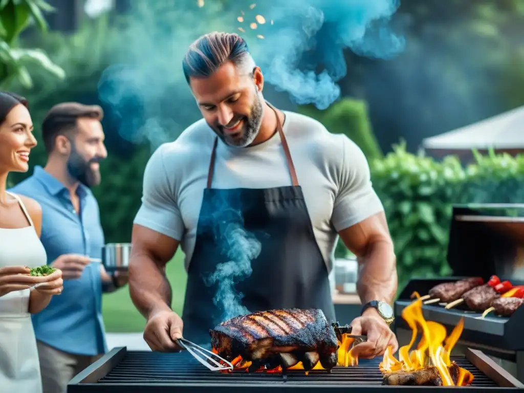 Un grupo de amigos disfruta de un asado al aire libre con los mejores ventiladores para asado, rodeados de naturaleza y buena compañía