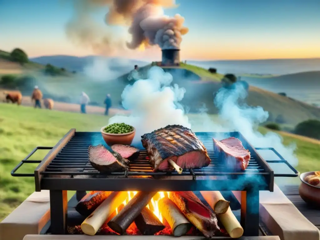 Grupo de amigos disfrutando de un asado uruguayo en el campo