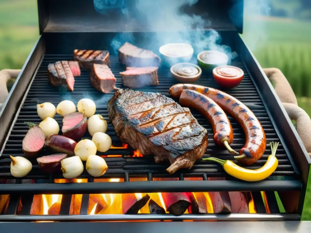 Grupo de amigos disfrutando un asado uruguayo en el campo