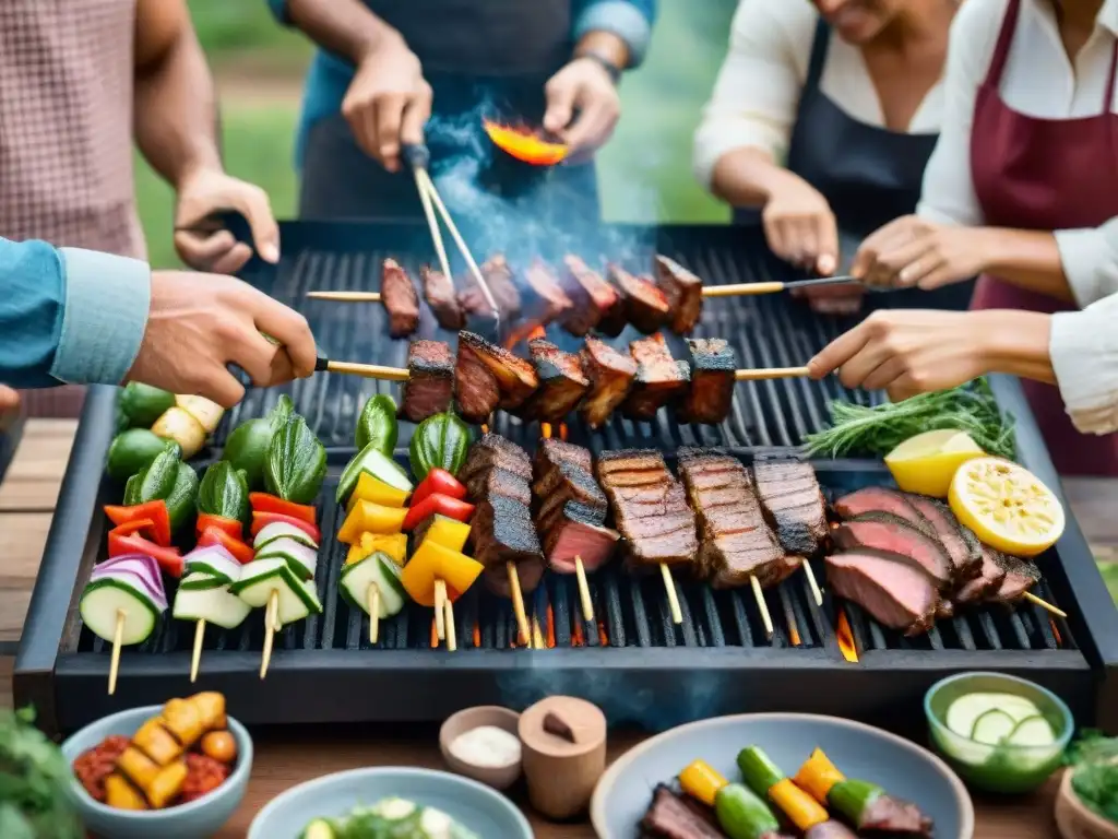 Un grupo de amigos disfruta de la creatividad en el asado uruguayo alrededor de la parrilla