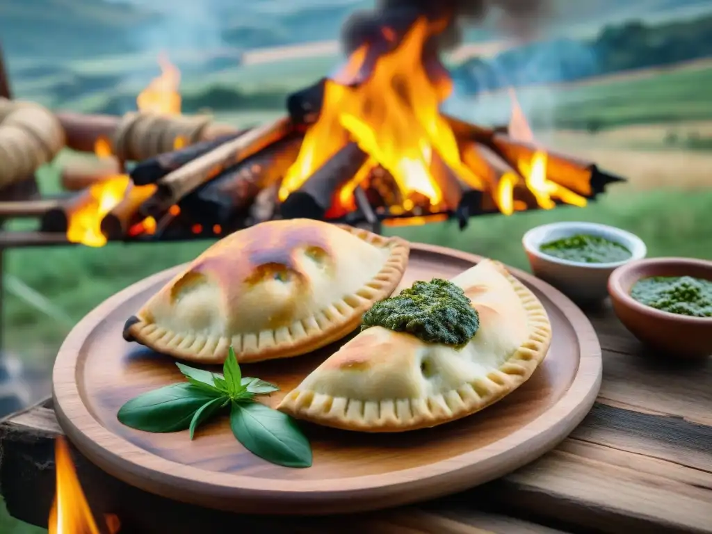 Grupo de amigos disfrutando de empanadas asadas en un asado tradicional